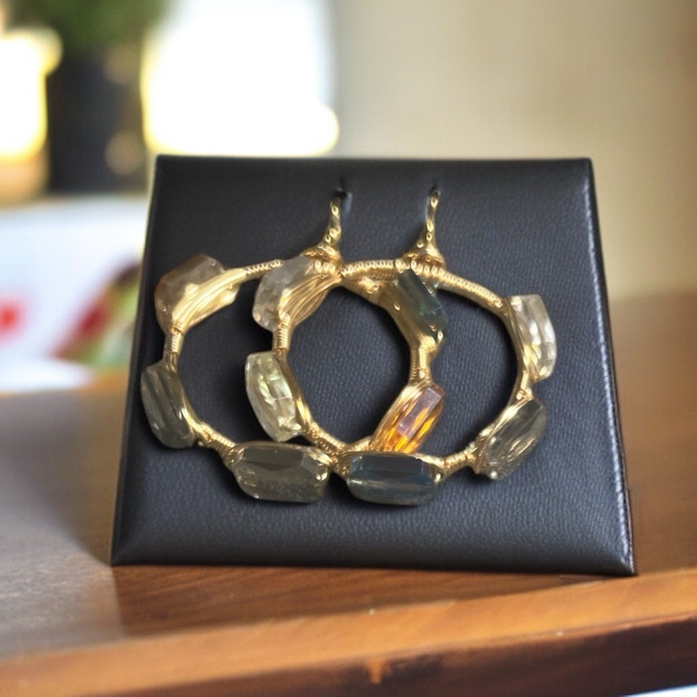 Colorful Gold Crystal Hoops